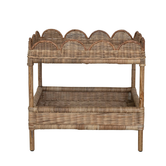 Hand-Woven Wicker Scalloped Side Table with Shelf Natural