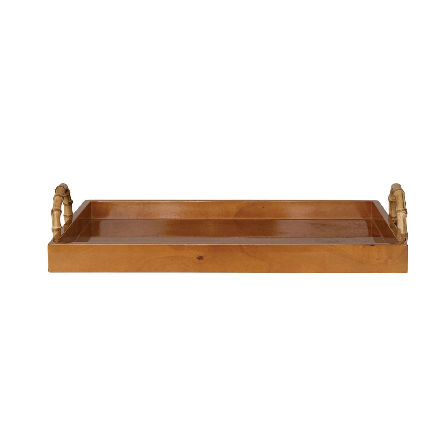MDF & Burl Wood Veneer Tray with Bamboo Handles Red & Natural