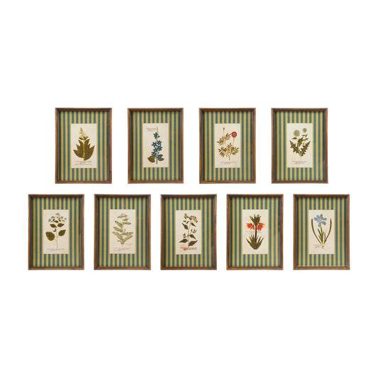 Wood Framed Glass Wall Décor W Flower Striped Mat 9 Styles