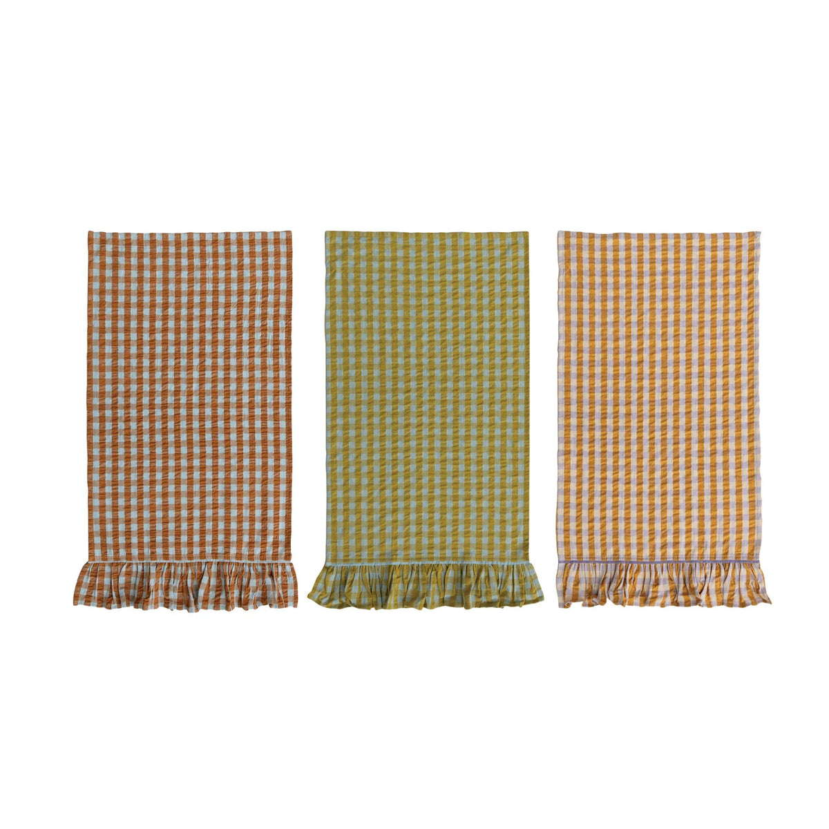 Woven Cotton Tea Towel with Check Pattern & Ruffle