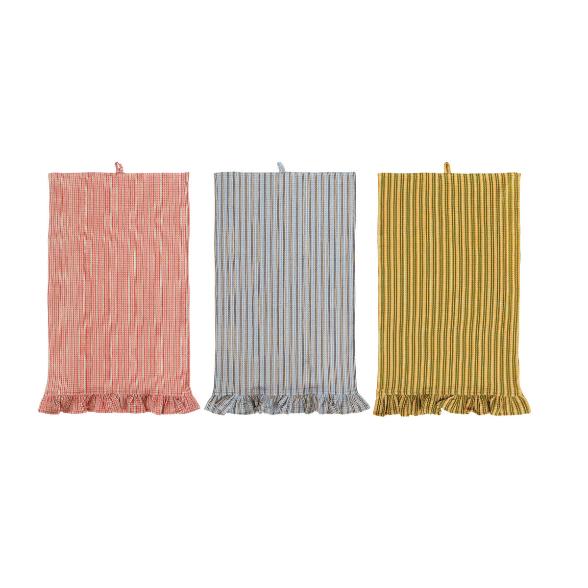 Cotton Printed Waffle Weave Striped Tea Towel with Ruffle