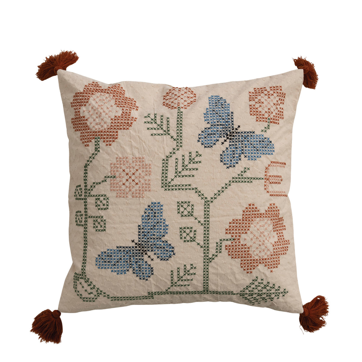 20" Square Cotton Dobby Pillow with Tassels