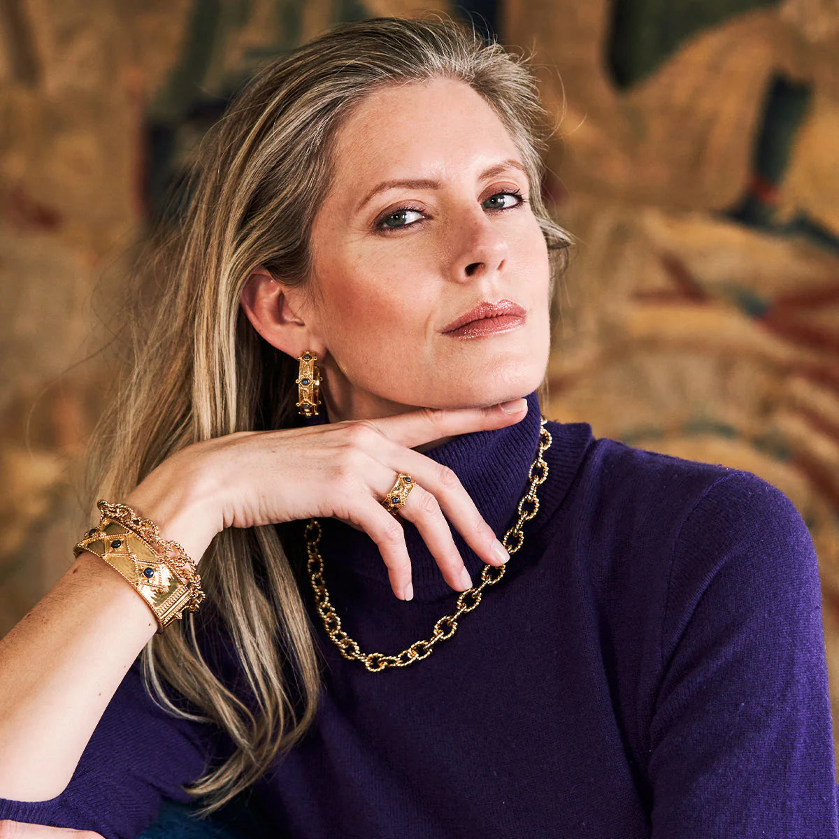 Victoria Hoop Earrings Gold/Blue Labradorite