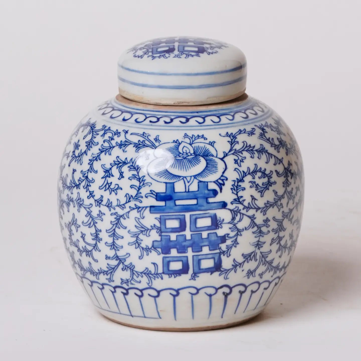 Blue and White Porcelain Scrolling Peony Round Storage Jar
