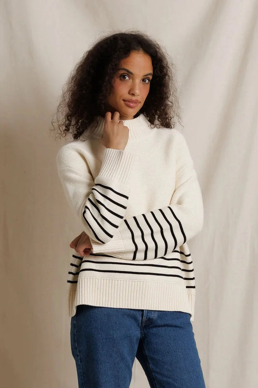 Stripe Turtleneck Sweater Sugar & Black Stripe