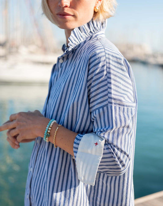 Emerson Elizabethan Collar Top Blue Double Stripe