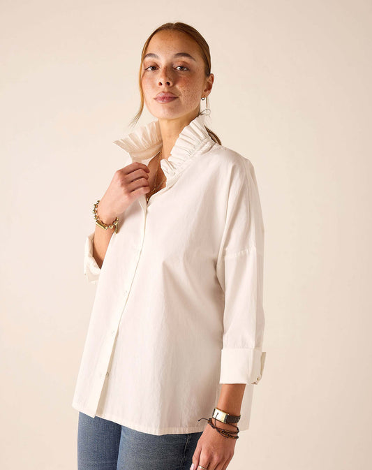 Emerson Elizabethan Collar Top White