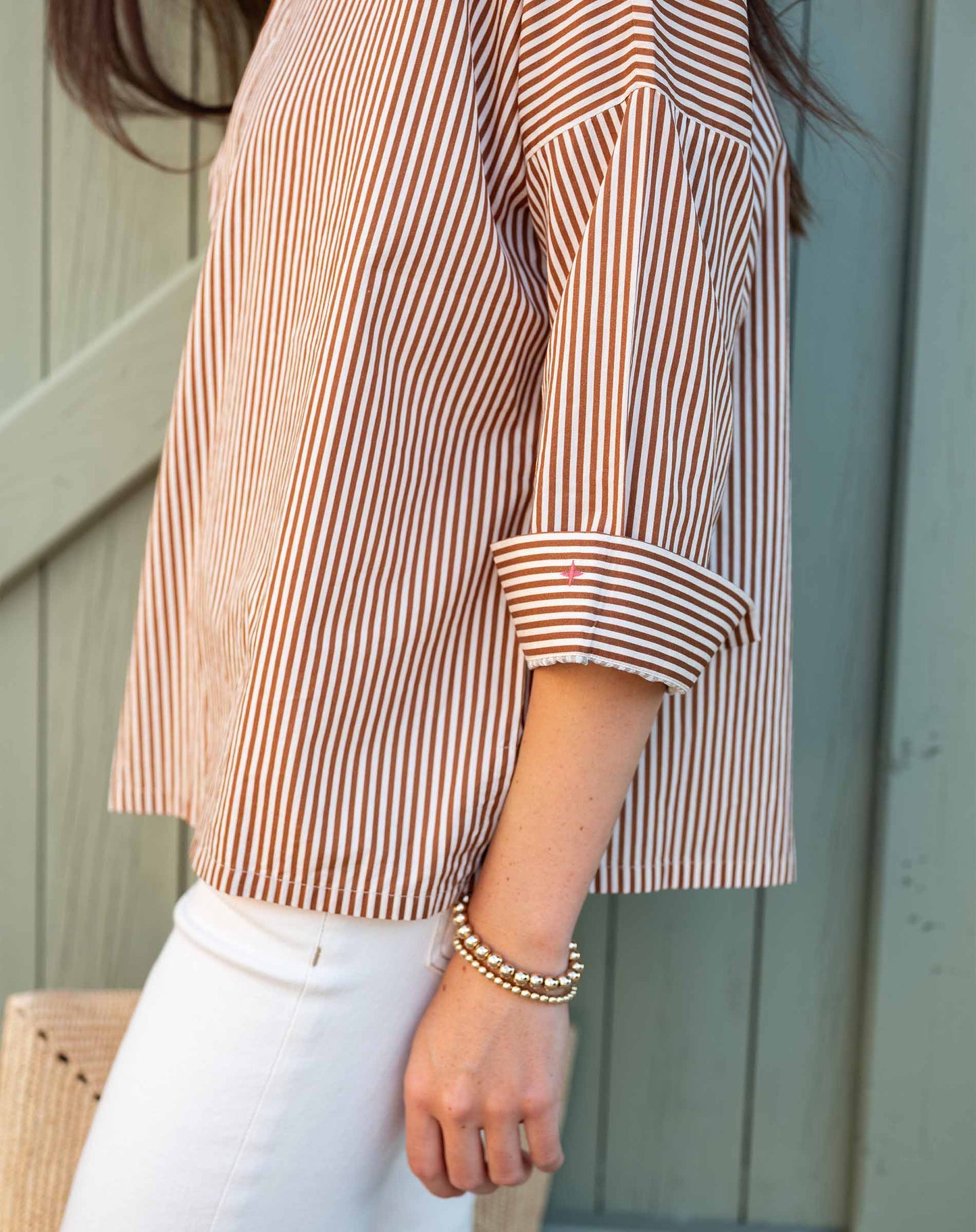 Emerson Pop Up Collar Top Cafe Stripe