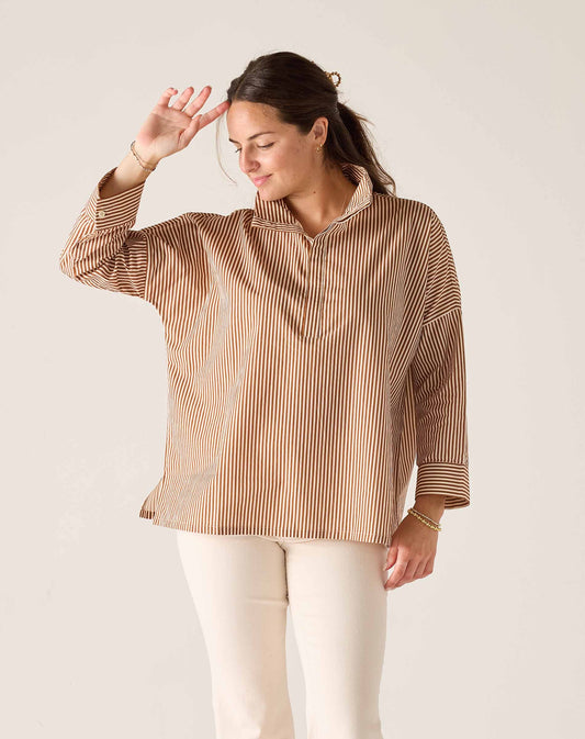 Emerson Pop Up Collar Top Cafe Stripe
