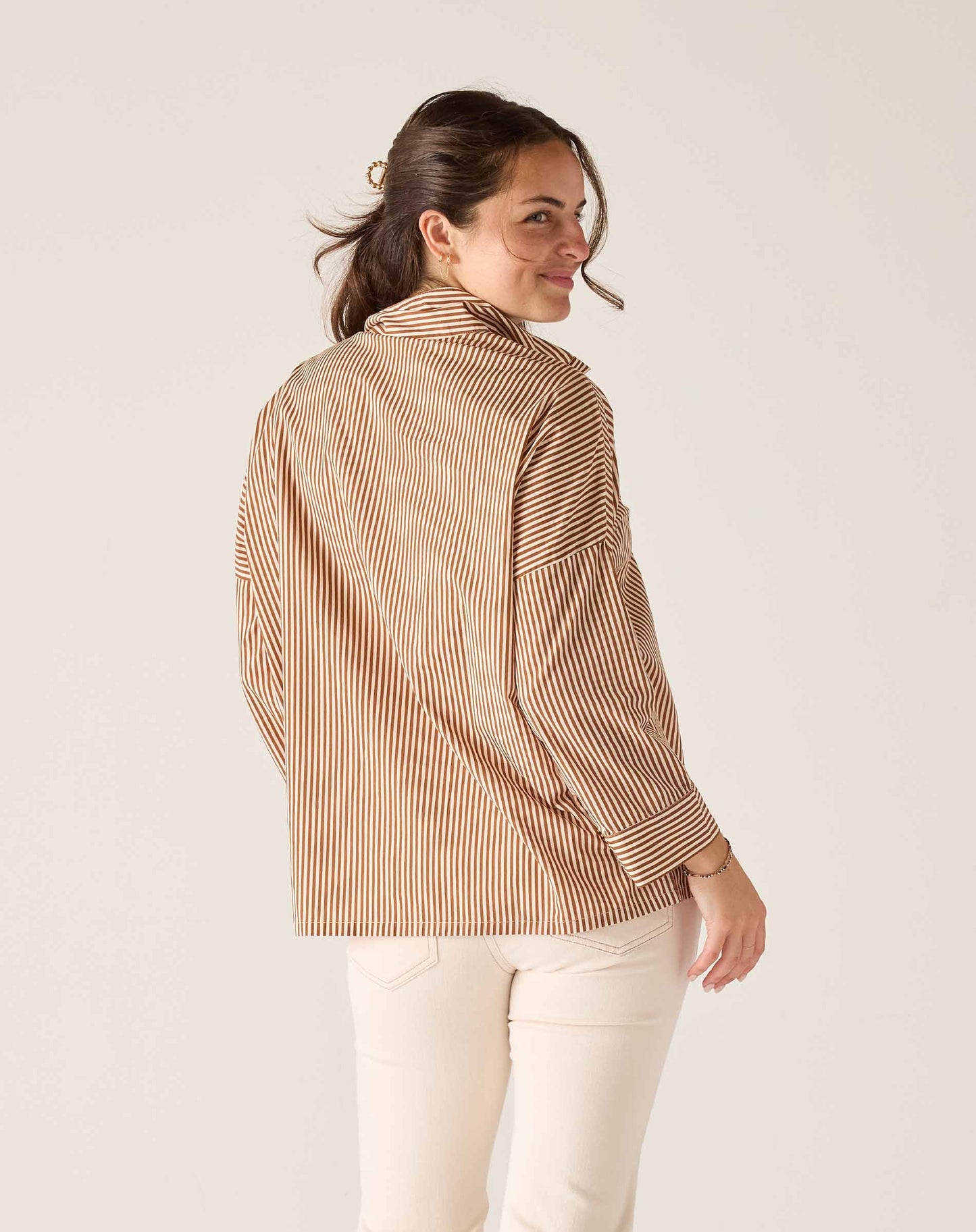 Emerson Pop Up Collar Top Cafe Stripe
