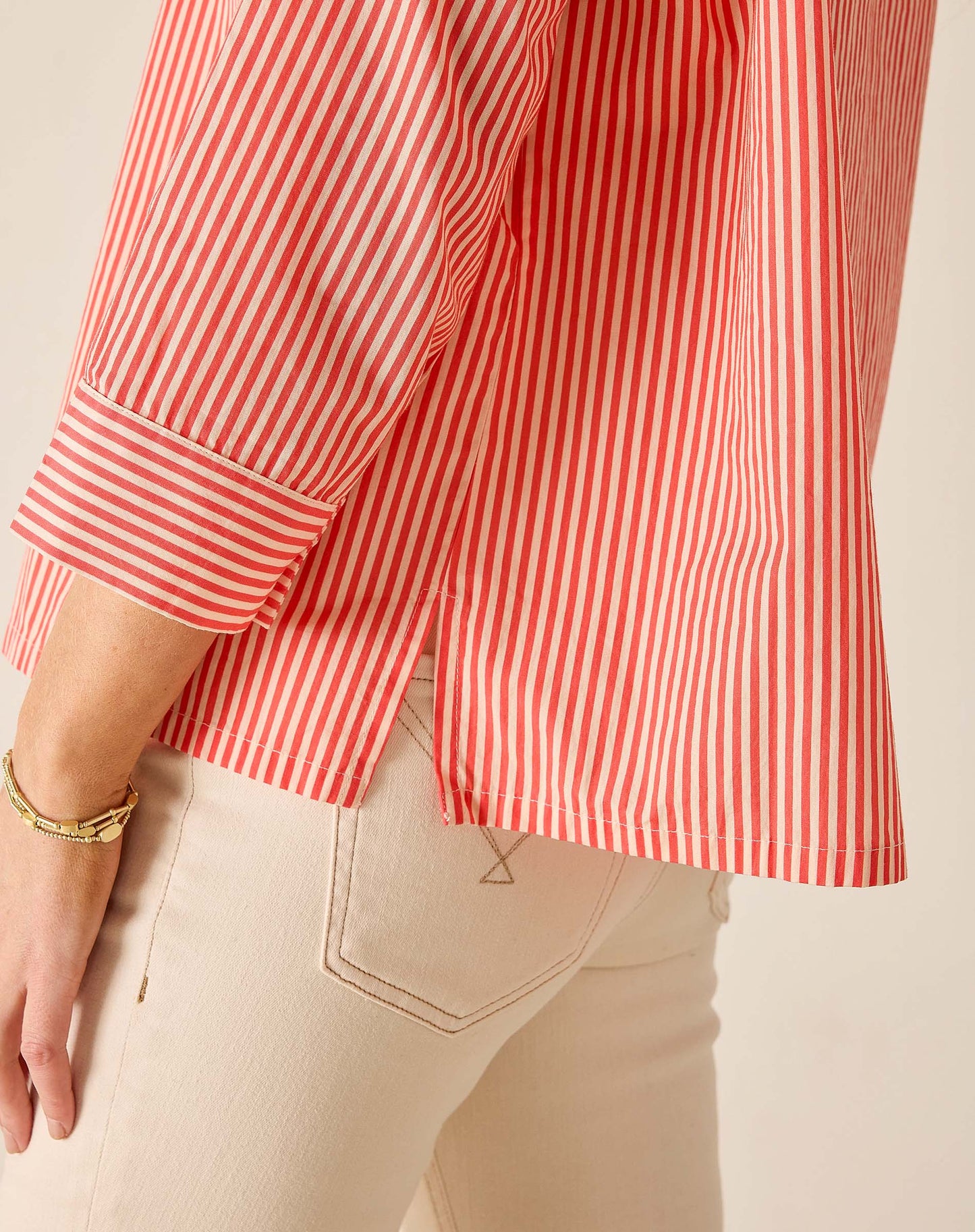 Emerson Pop Up Collar Top Coral Rose Stripe