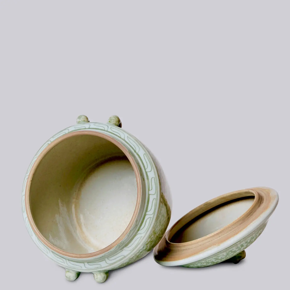 Green and White Porcelain Scrolling Peony Lug Jar
