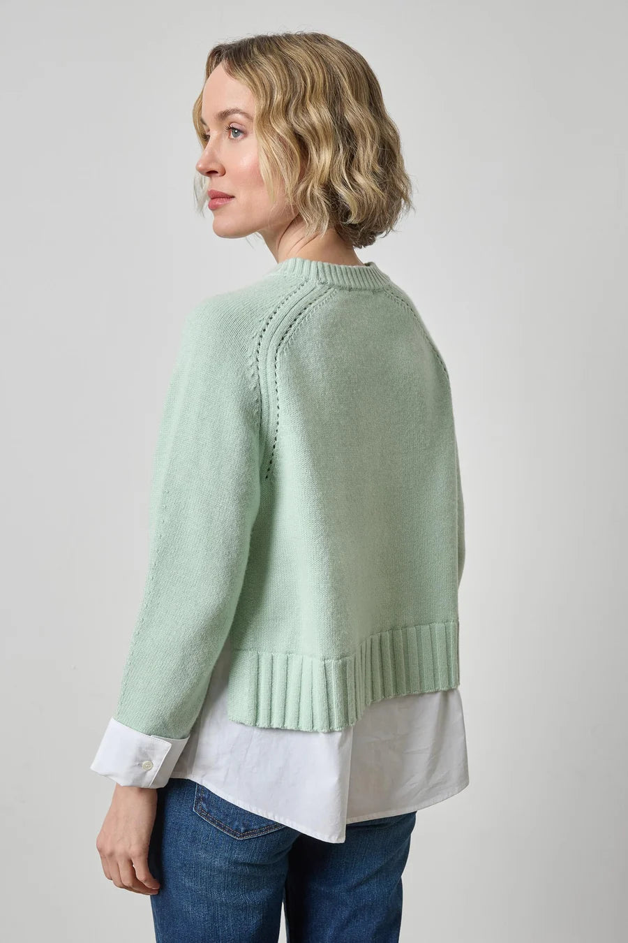 Mixed Media Crewneck Sweater Winter Mint