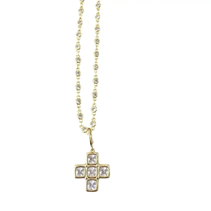 Teresa Gold Block Cross Charm Necklace