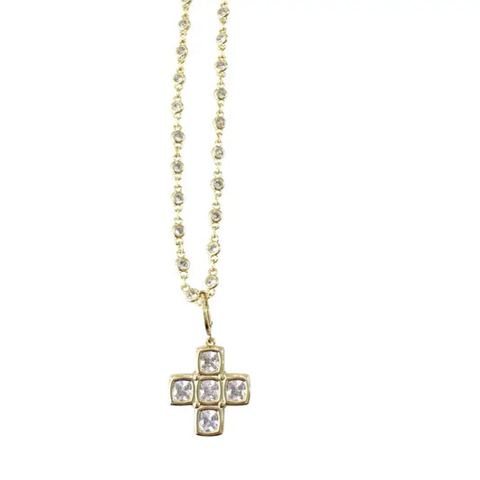 Teresa Gold Block Cross Charm Necklace