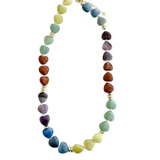 Morgan Heart Beaded Necklace Rainbow Mix
