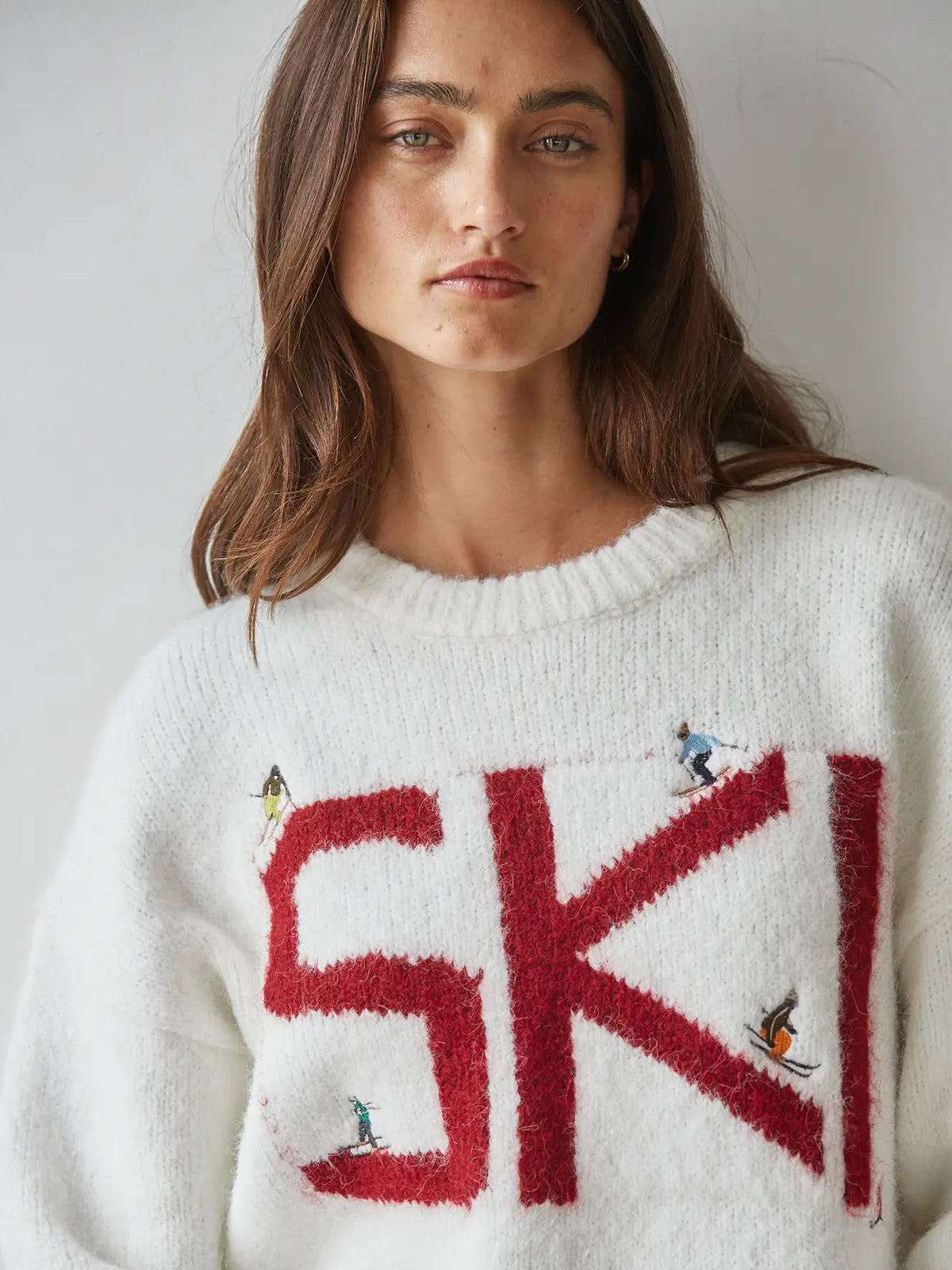 Ski Knit Sweater Crew Neck Long Sleeve Pullover Top