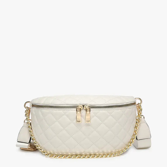 Sylvie Quilted Belt Bag with Chain Strap Bone