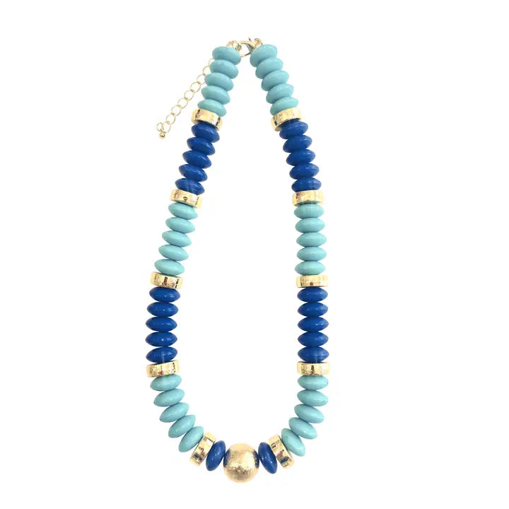 Tobie Beaded Disc Necklace Blue
