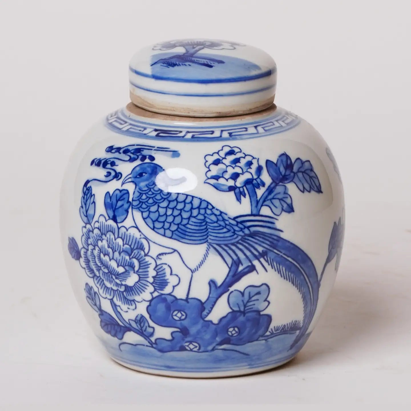 Blue and White Porcelain Golden Pheasant Round Storage Jar