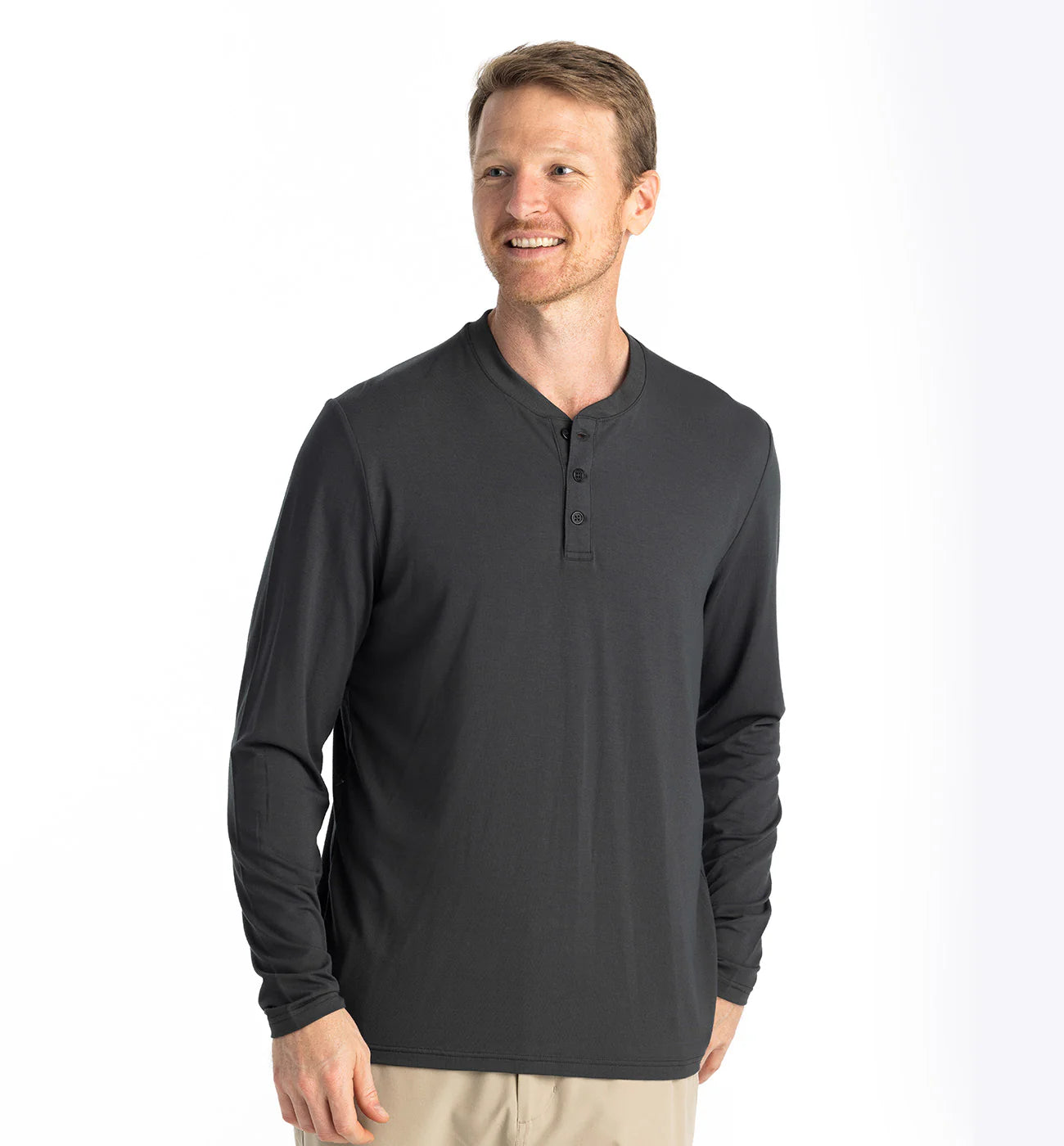 Men's Bamboo Flex Long Sleeve Henley Black Sand