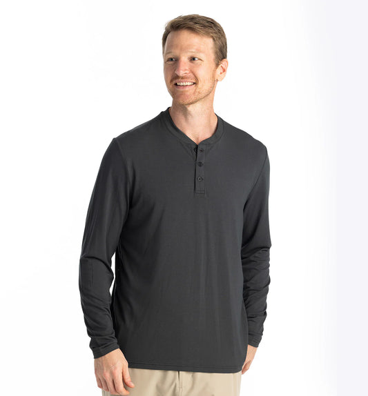 Men's Bamboo Flex Long Sleeve Henley Black Sand