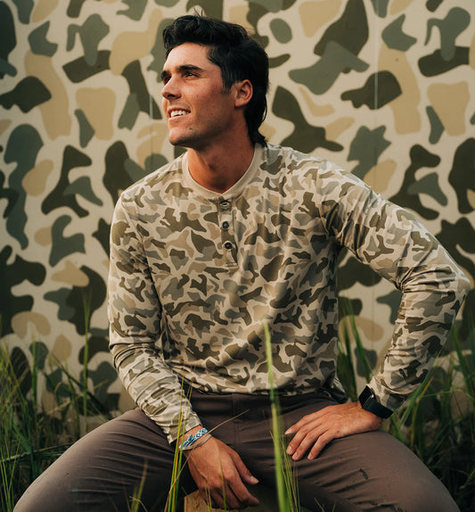 Flex Long Sleeve Henley Barrier Island Camo