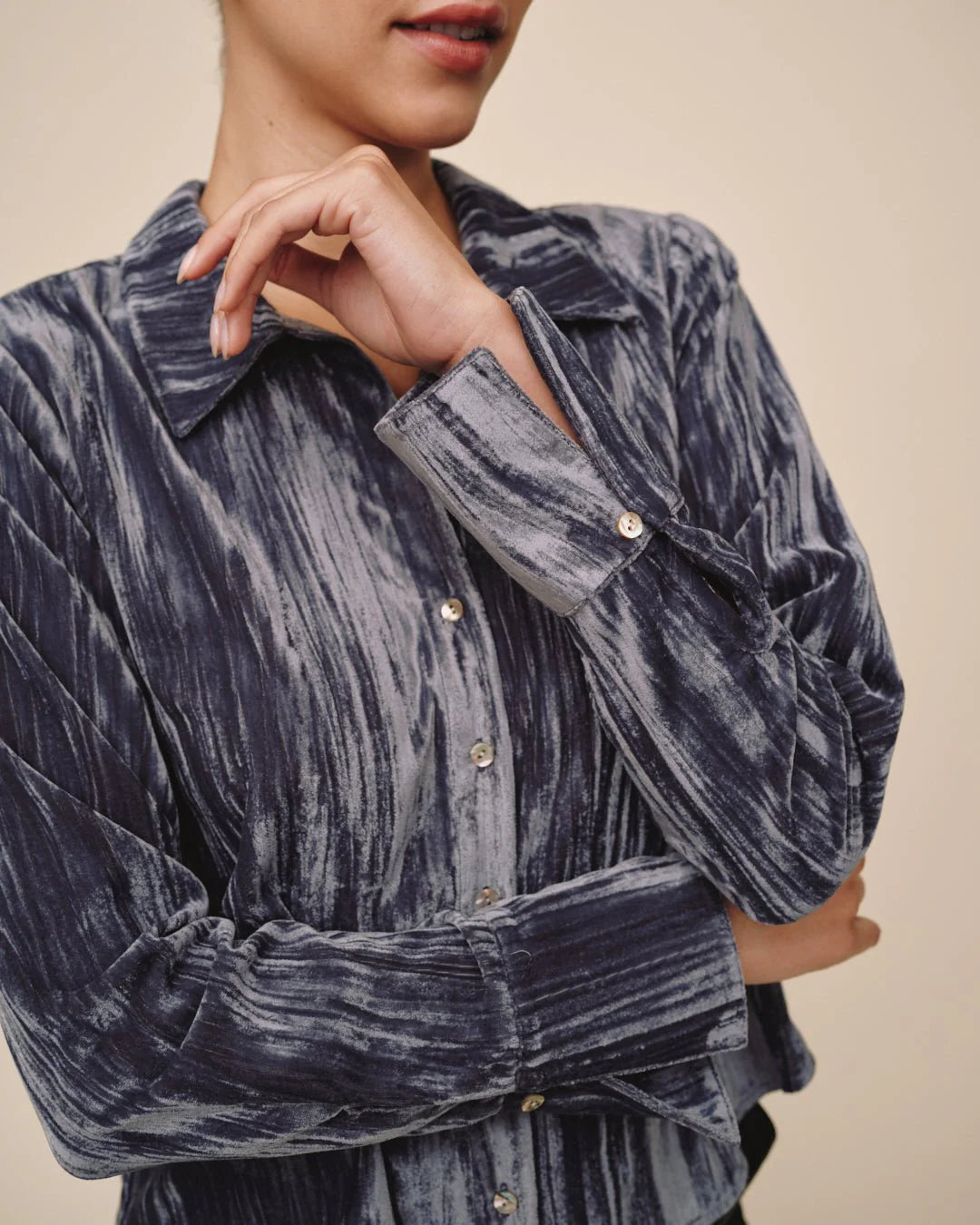 Flowy Wide Collar Button Down Velvet Storm