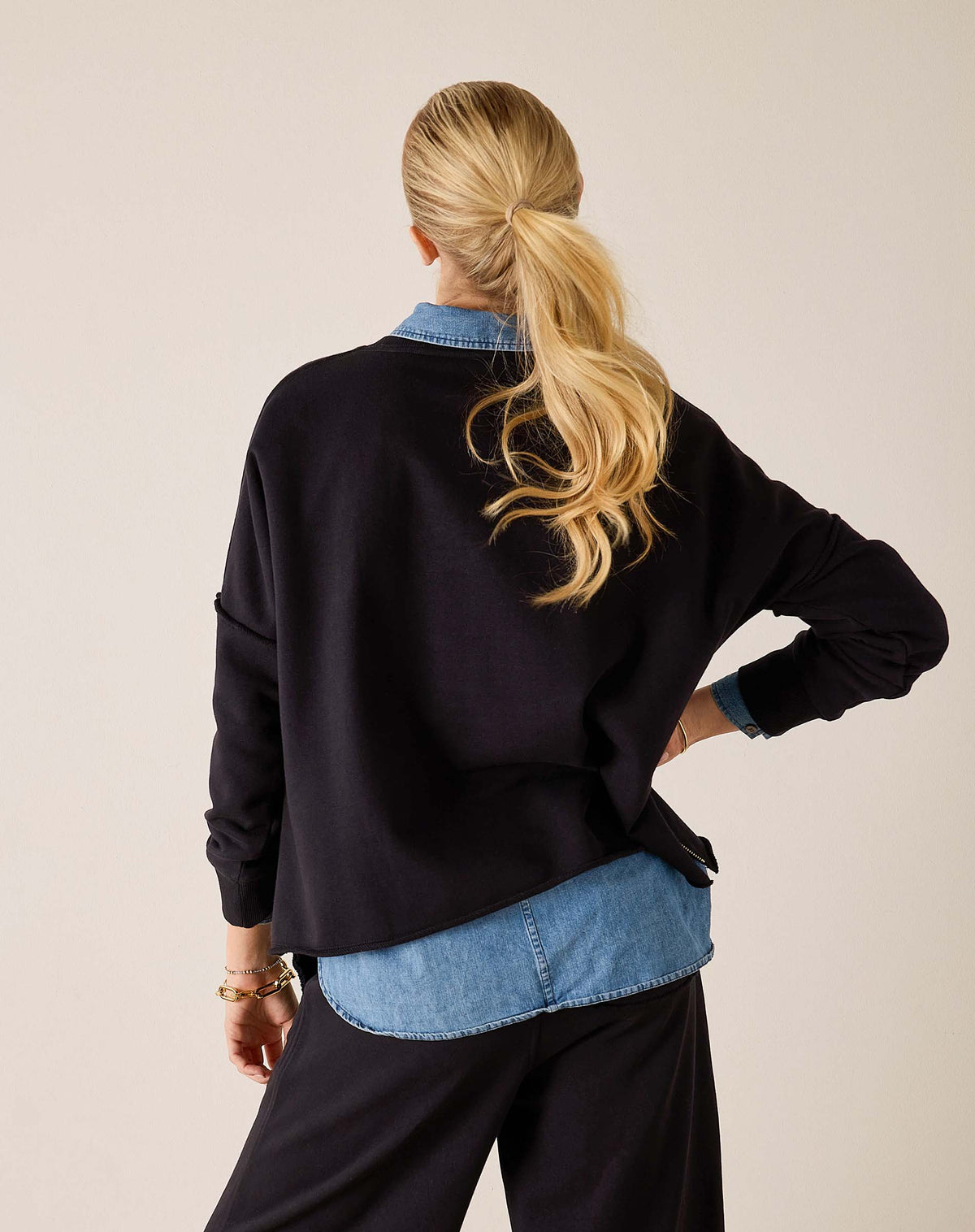 Frenchie Zip Side Crewneck Black