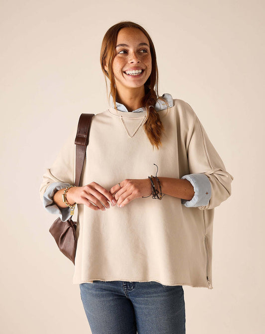 Frenchie Zip Side Crewneck Bone