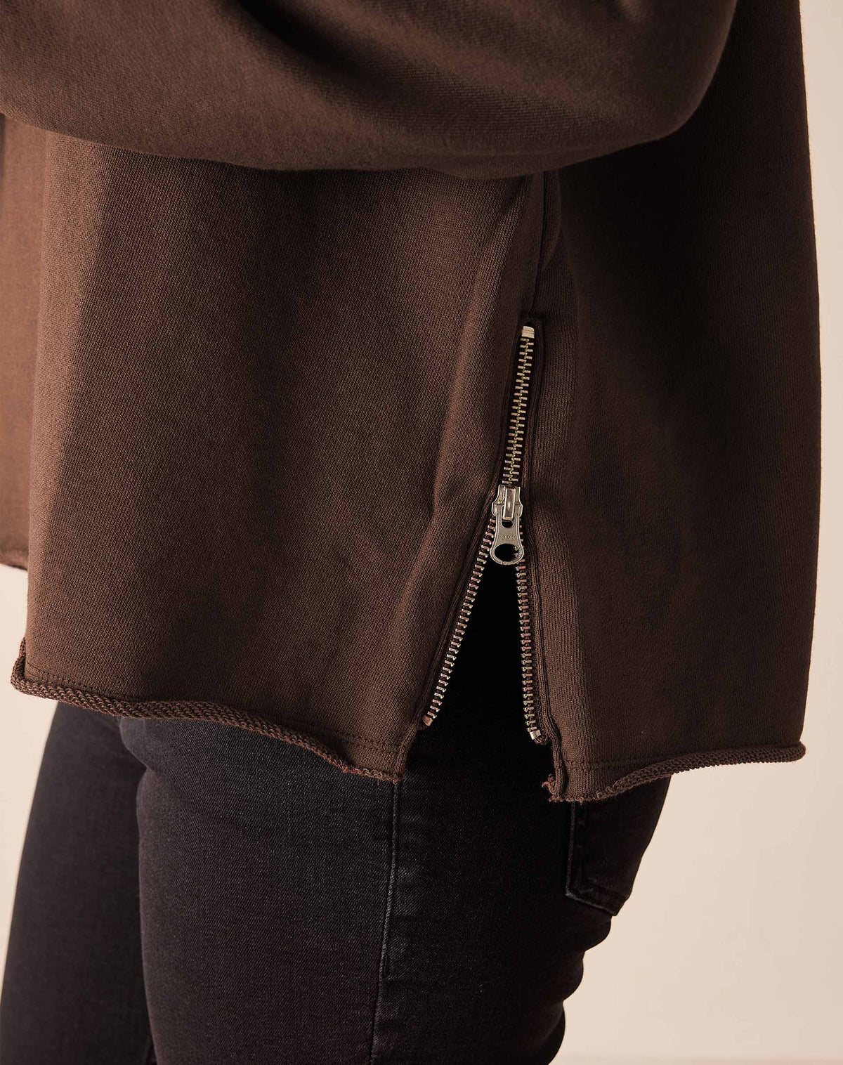 Frenchie Zip Side Crewneck Espresso