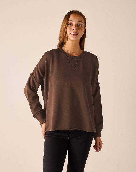 Frenchie Zip Side Crewneck Espresso