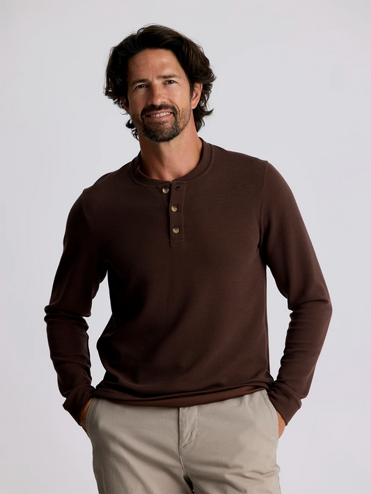 Men's Waffle Long Sleeve Henley Chestnut