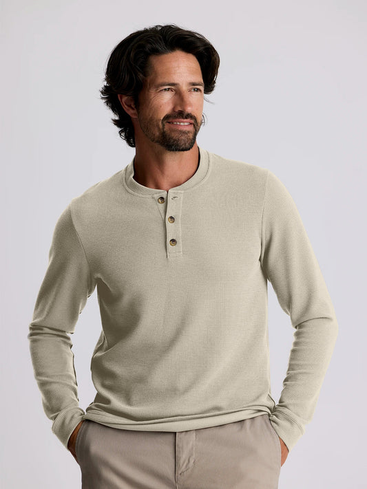 Men's Waffle Long Sleeve Henley Sandstone