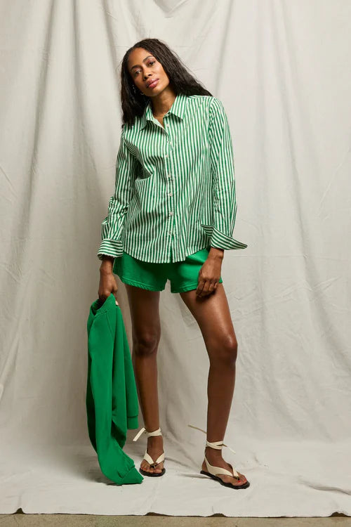 Poplin LS Woven Button Top Grass Stripe