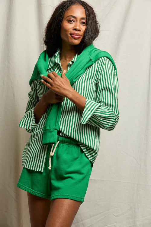 Poplin LS Woven Button Top Grass Stripe