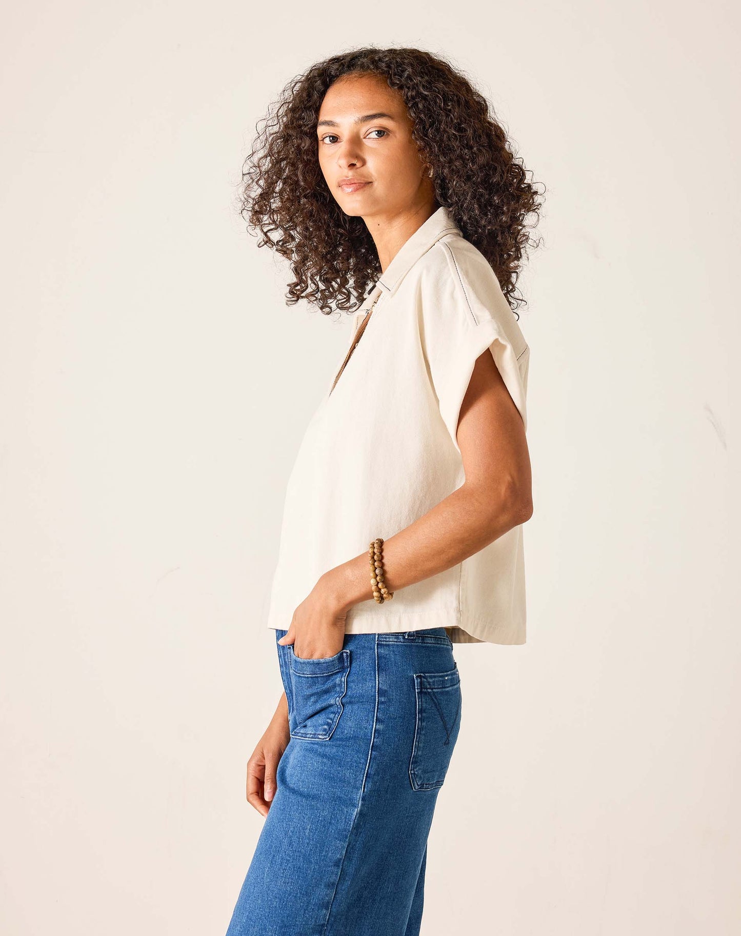 Hadley Twill Boxy Top Bone