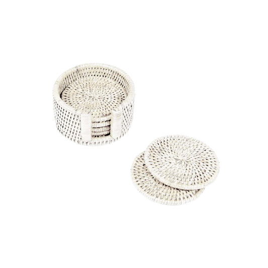 Cream Round Rattan Coaster S/6