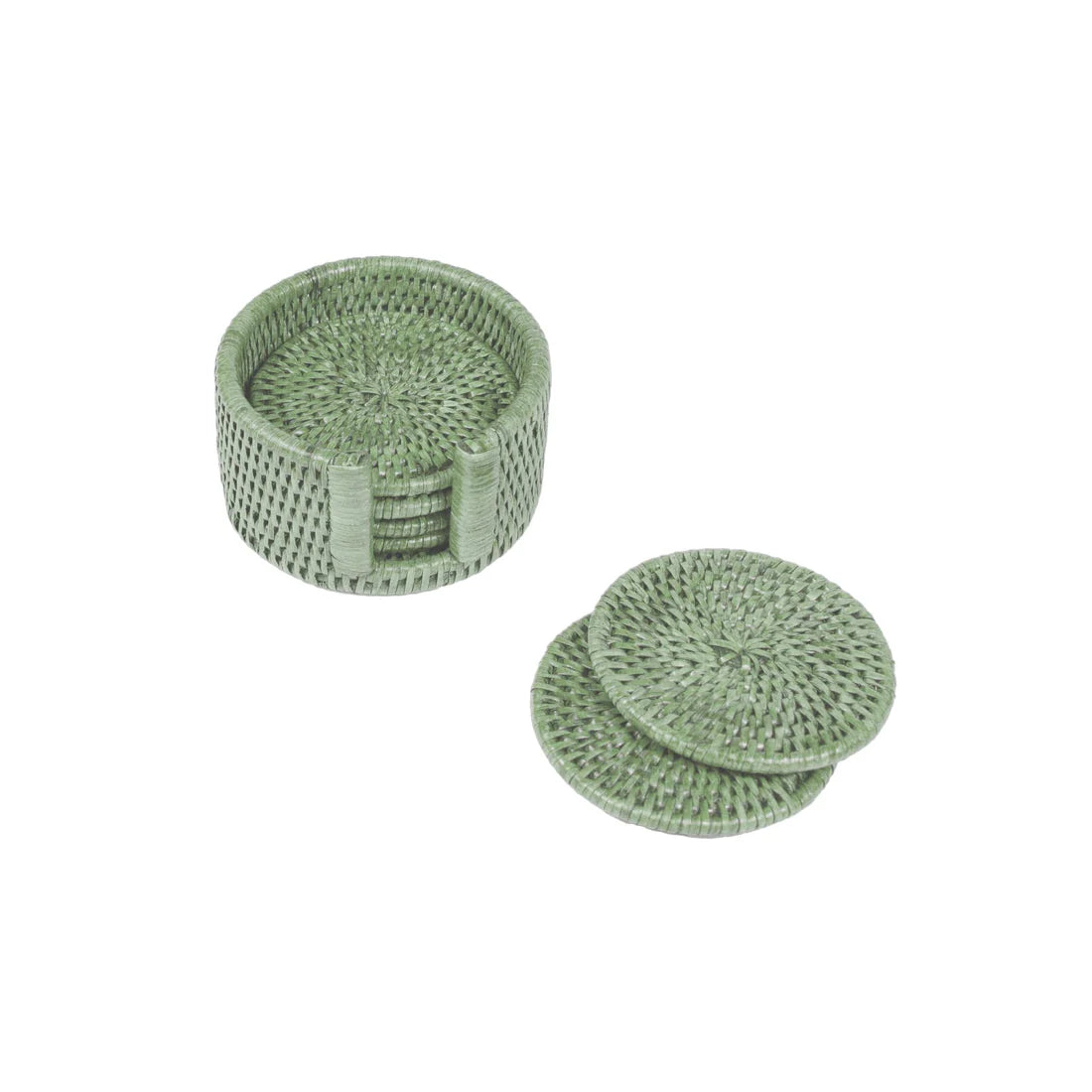 Green Round Rattan Coaster S/6
