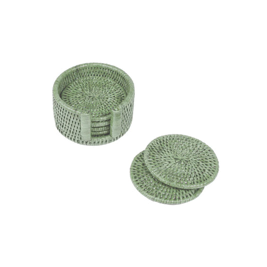 Green Round Rattan Coaster S/6