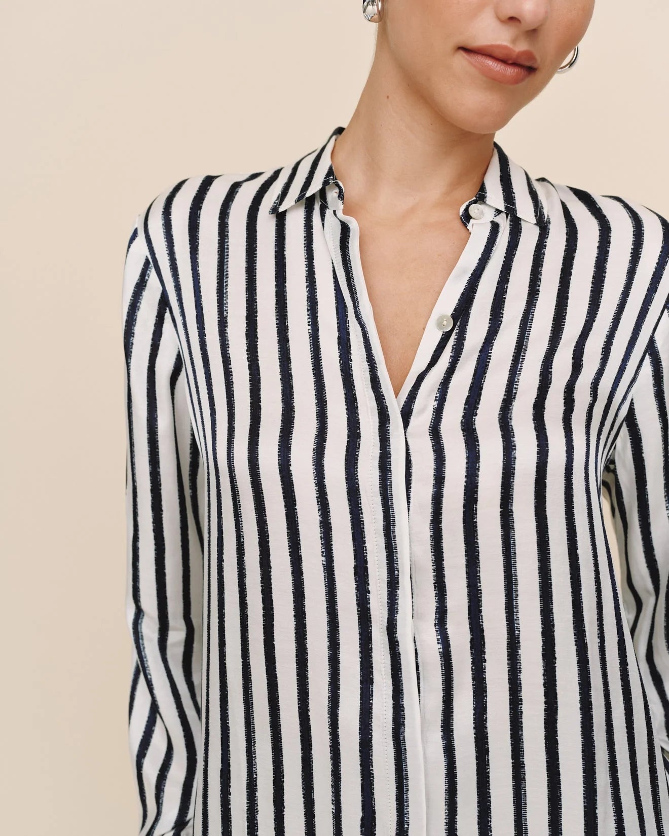 High Low Hem Shirt Indigo Ink Stripe