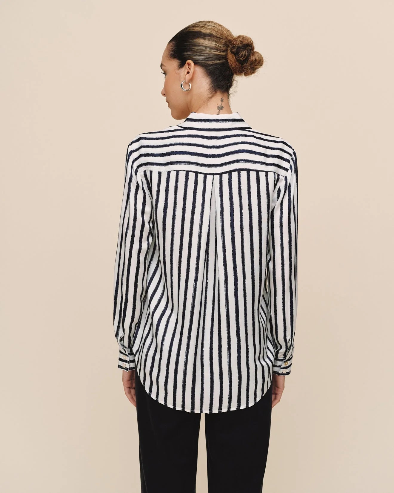 High Low Hem Shirt Indigo Ink Stripe