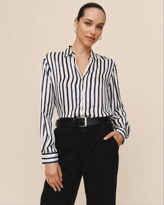 High Low Hem Shirt Indigo Ink Stripe