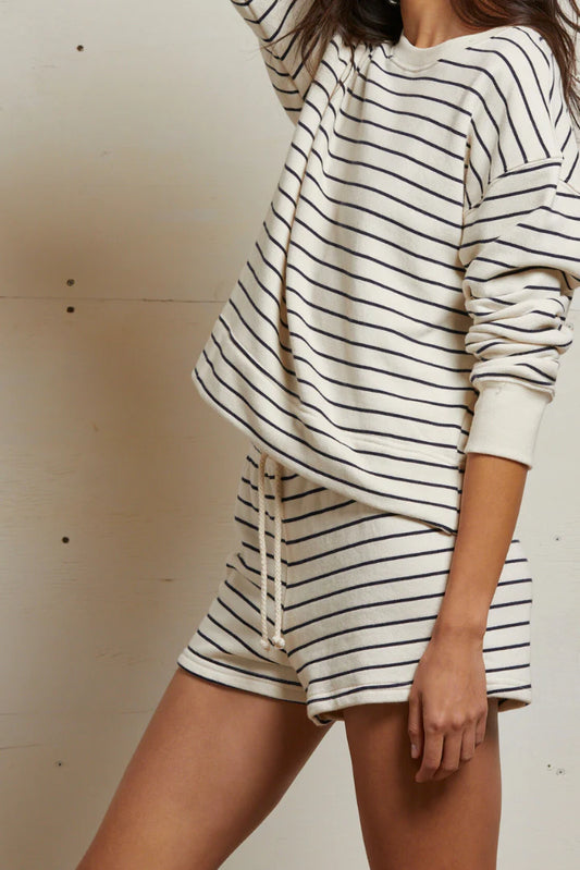 Stripe French Terry Sweatshort Natural Night Stripe