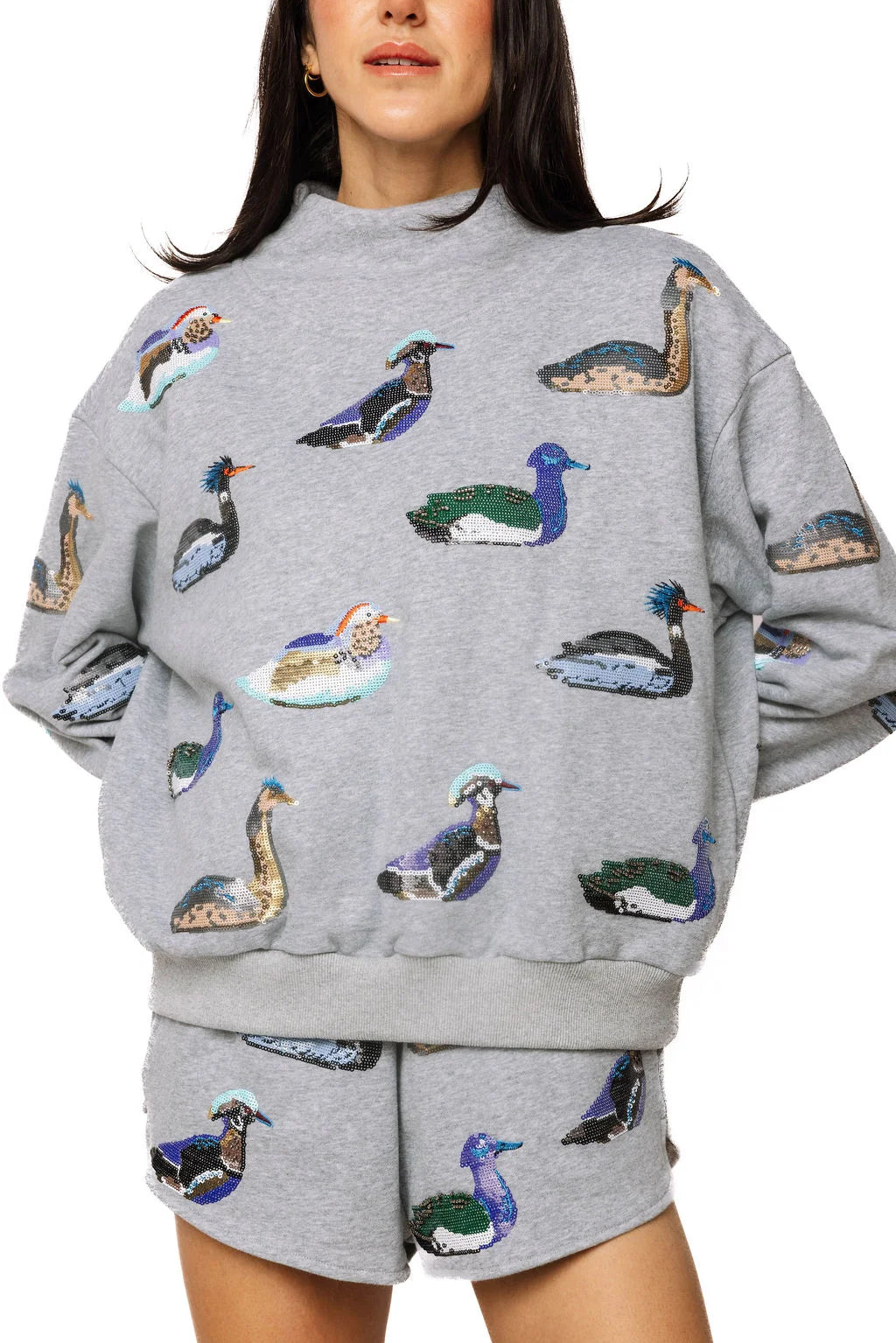 Dark Grey Multi Duck Mockneck Sweatshirt