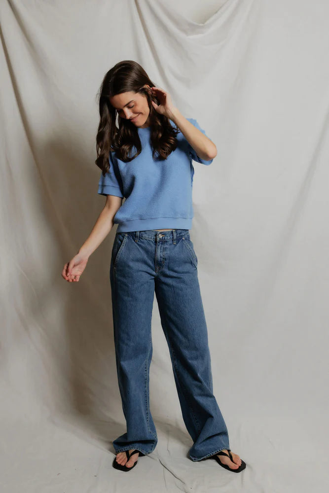 Fleece Short Sleeve Sweatshirt Pacific Blue