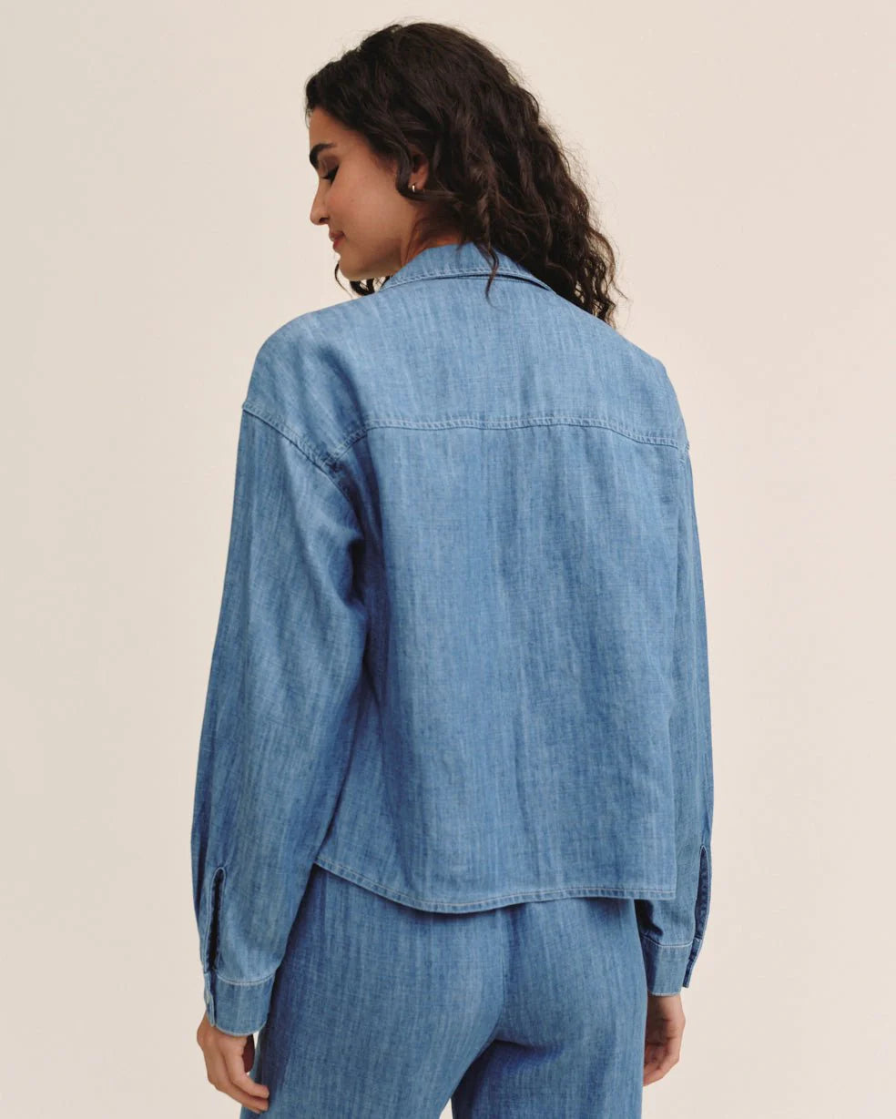 Long Sleeve Flap Pocket Shirt Island Blue Wash