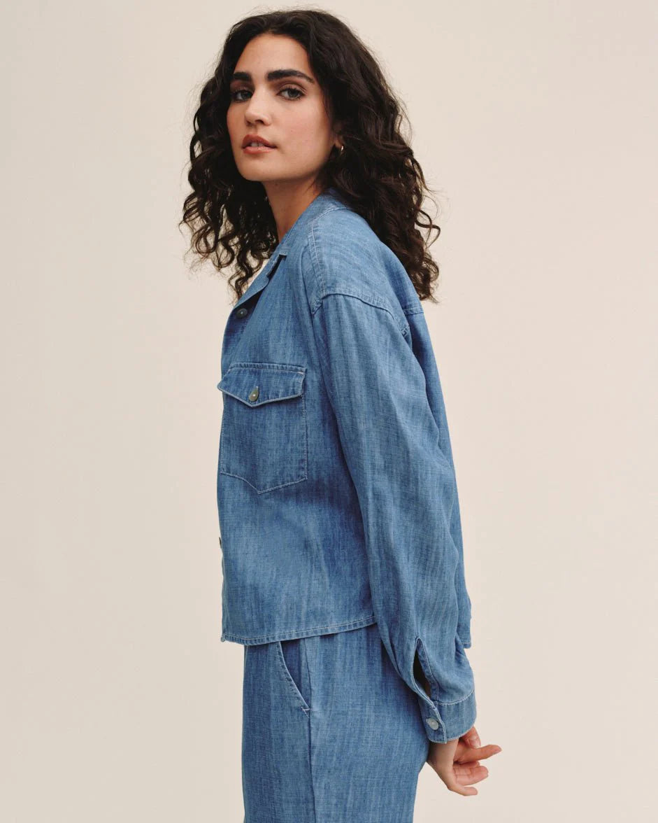 Long Sleeve Flap Pocket Shirt Island Blue Wash