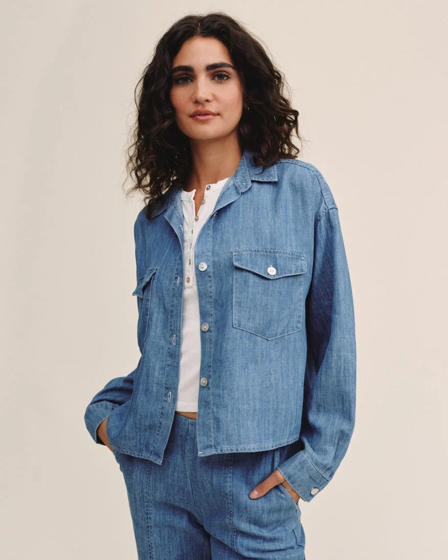 Long Sleeve Flap Pocket Shirt Island Blue Wash
