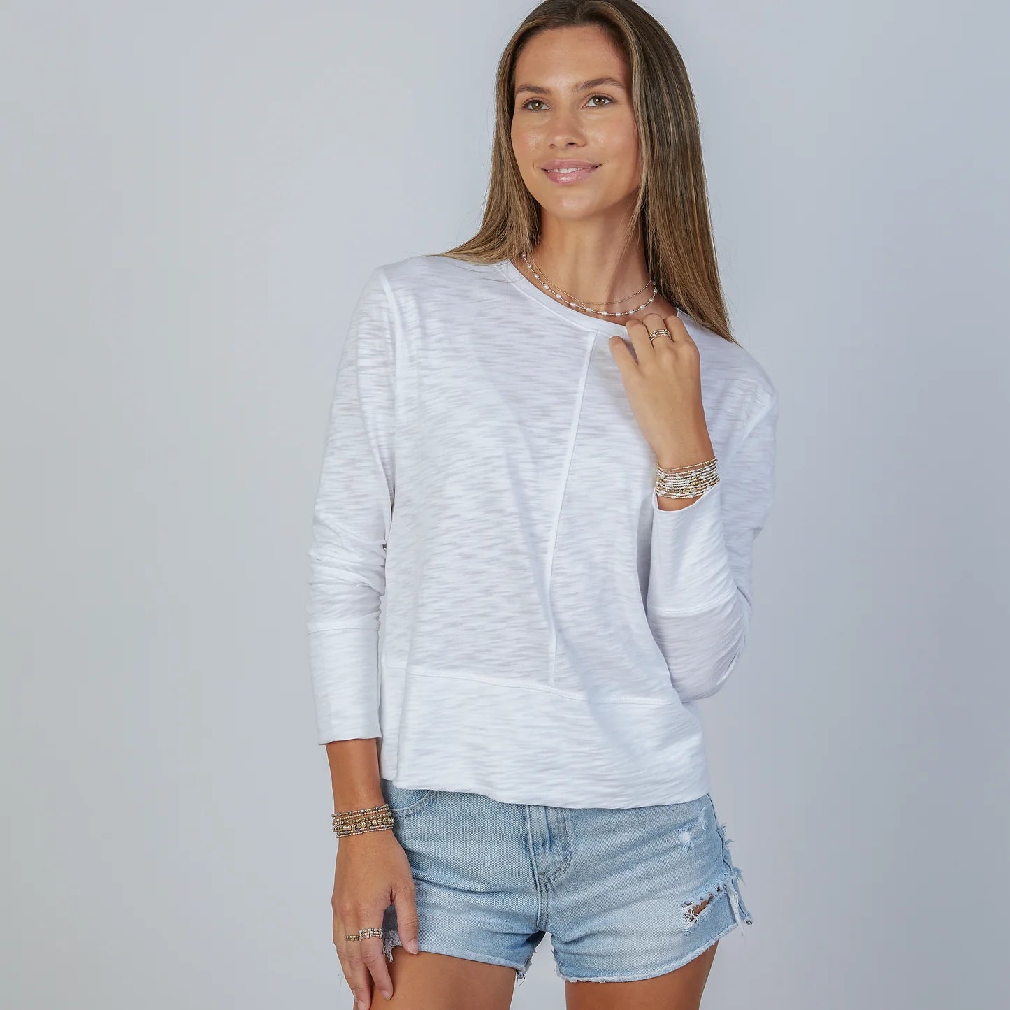 Celia Perfect Length Tee in White LS